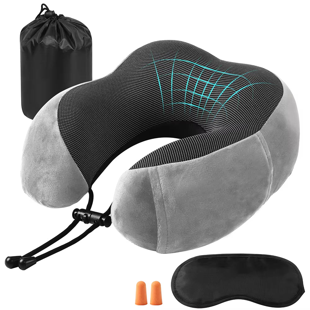 Memory Foam U-Shaped Pillow Neck Support Travel Portable Student Sleeping Aid Airplane Pillow Neckrest U-Pillow Neck Pillow
