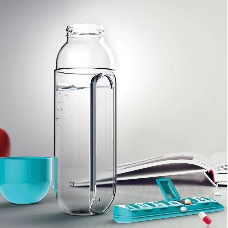 2 in 1 600Ml 7 Grids Medicine Box Water Cup Sports Plastic Water Bottle Combine Daily Pill Boxes Organizer Drinking Bottles